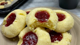 Raspberry Thumbprint Cookies  Hallongrottor  Cook with Zahen [upl. by Suoicul]