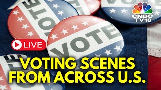 US Elections 2024 LIVE  Voting Scenes From Across US  Trump Vs Harris  Swing States Polls  N18G [upl. by Nhoj]