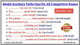 Modal Auxiliary Verbs practice set  Auxiliary verbs exercise  Auxiliary verbs quiz for All exams [upl. by Sylram]