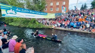 VIP AT THE STARTING LINE FOR THE 75th ANNUAL AUSABLE RIVER CANOE MARATHON 2023 IN GRAYLING MICHIGAN [upl. by Anayik]