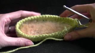 How to Crochet a Baby Bootie onto a Sheepskin sole Part 2 of 2 [upl. by Adella140]