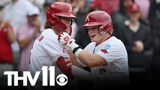 Arkansas baseball reacts to victory over Southeast Missouri State in Fayetteville Regional [upl. by Nitsoj]