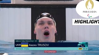 Para Swimming Mens 50m Freestyle S7 Highlights 2024 Trusov Smashes World Recod Gold Medal [upl. by Hilaria670]