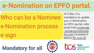 eNomination on EPFO portal  Who can be a Nominee complete eNomination processEPFOTCS [upl. by Annaerda]