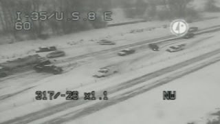 Caught on camera Multiple car crashes shut main highway after heavy snow during rush hour in USA [upl. by Bonns]