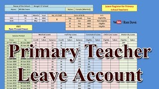 Primary Teachers Leave Register Excel Sheet [upl. by Avera]