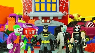 SPIDERMAN amp BATMAN vs BANE TWO FACE amp JOKER superhero toys [upl. by Ztnarf975]