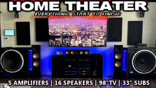 Crazy Home Audio Surround Sound System Build 16 Speakers 5 amps 2 33quot Subs 98quot TV Start to Finish [upl. by Adekram]