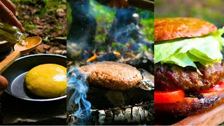 Best burger recipe ever  cooking smoked burgers on stone [upl. by Persas]