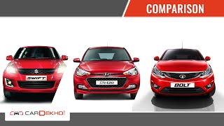 Maruti Swift vs Hyundai Elite i20 vs Tata Bolt  Video Comparison  CarDekhocom [upl. by Delgado781]