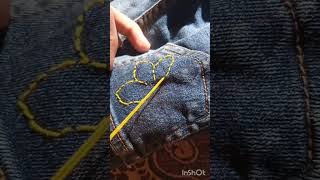 Embroidery on jeans pocketembroiderydesign jeans embroidery needlework [upl. by Mckee]