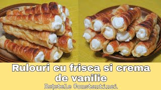 Rulouri cu frișcă și cremă de vanilie 🥐  Rețetele Constantinei [upl. by Ellered]