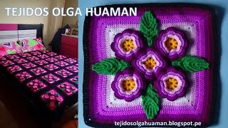 tejidos a crochet paso a paso muestra quot5 floresquot para colchas video 3 [upl. by Carmon]