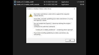 Godot Game Engine Error  Unable to initialize Vulkan video driver Easy Fix [upl. by Luthanen]