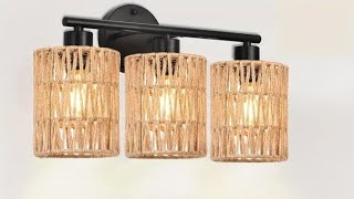 TEMU UNBOXING  Country Style Farmhouse Bathroom Wall Lamp With Bohemian Woven Wicker Lampshade [upl. by Phylis]