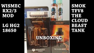 Smok TFV8  WISMEC RX23  LG HG2 18650 Unboxing [upl. by Adnuhser]