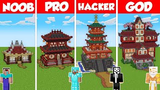 JAPANESE HOUSE BASE BUILD CHALLENGE  Minecraft Battle NOOB vs PRO vs HACKER vs GOD  Animation [upl. by Eudo]