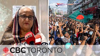 Bangladeshis in Toronto react to PMs resignation after protests [upl. by Seditsira830]