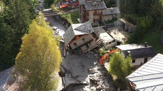 Maltempo a Limone Piemonte la casa finisce nel fiume la vista dal drone [upl. by Jaye]