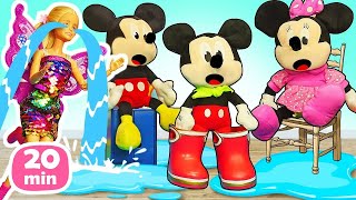 Mickey Mouse de peluche y aventuras de su familia La historia de la hada Barbie Videos para niños [upl. by Noillid]