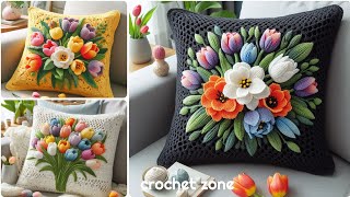 Crochet pillow cover design knitted with wool share ideas created by AI [upl. by Audris]