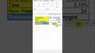 Como Calcular a Prestação do Empréstimo no excel com a função pgto [upl. by Richela]