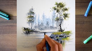 Simple amp easy landscape drawing using oil pastels  full tutorial  slow version [upl. by Urbai]