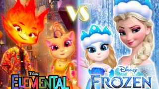 My Talking Angela 2  Elemental  Ember And Wade vS Frozen Elsa  New cosplay outfit [upl. by Alexandra]