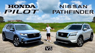 FAMILY 3ROW FIGHT  2025 Honda Pilot Elite vs Nissan Pathfinder Platinum Comparison [upl. by Upton]