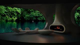 Calming Fireplace amp Lakefront Views calmingmusic şömine lareira [upl. by Beshore]