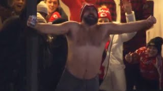 Jason Kelce RIPS His Shirt Off and SCREAMS After Travis Kelce Scored During Chiefs v Bills Game [upl. by Kinchen]