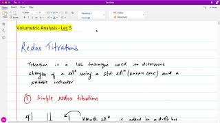 Volumetric Analysis Redox Reactions  Lec 7 [upl. by Warila638]