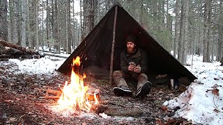 Winter Backcountry Bushcraft  Bedroll Pack amp Half Canvas Tent [upl. by Nodlehs]