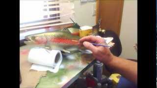 Rainbow Trout Wood Carving by Marc DeMott wwwtroutcarvingscom [upl. by Annauqahs]