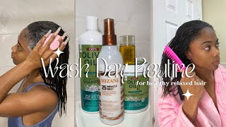 RELAXED HAIR WASH DAY ROUTINE  Reduce Shedding  Breakage  Hydrated amp Moisturized Hair [upl. by Pallaton927]