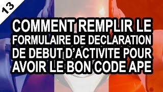 AUTOENTREPRENEUR 13 Remplir le formulaire déclaration début d activité pour avoir le bon code APE [upl. by Akkimat]