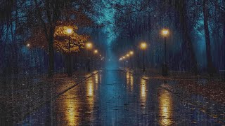 Rainstorm Night for relaxing Heavy rain sounds on Road ASMR sounds sleep music white noise [upl. by Foskett]