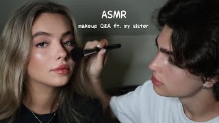 ASMR Doing my Sisters Makeup whisper QampA★ [upl. by Ddart]