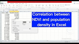 How to do correlation between NDVI and population density in Excel [upl. by Magill279]