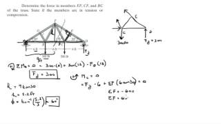 Determine the force in members EF CF and BC of the truss [upl. by Antipus427]