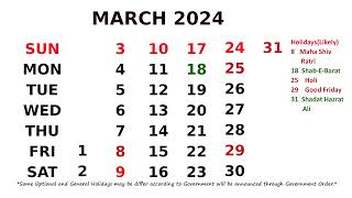 March Calendar 2024 [upl. by Anikas]