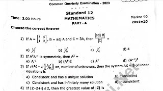 12th Mathematics Quarterly Exam Orginal Question Paper [upl. by Uella631]