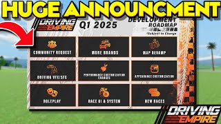 HUGE ANNOUNCEMENT Future Of Driving Empire 2025 Roadmap Event [upl. by Toile]