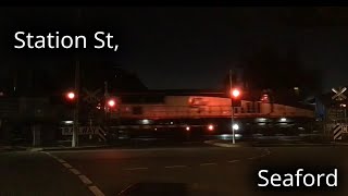 Station St Level crossing Seaford Night Film 11082024LXRA Crossing [upl. by Nnayelhsa]