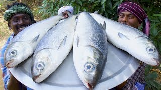 GIANT FISH FRY  Villagers cooking big fish fry in village cooking style  Village Food Cooking [upl. by Tyson]