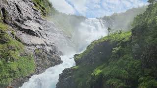 Kjosfossen waterfall from the Flamsbana train in Norway [upl. by Nosdrahcir]