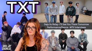 TXT REACTION  Deja Vu Relay  Ill See You There Tomorrow ShowcaseDance videos  MTV Interviews [upl. by Gosnell]