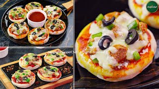 Mini Pizza Recipe Without Oven by SooperChef Bakery Style Pizza Bites [upl. by Maidy]