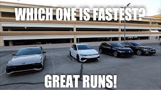 MK8 GTI DSG vs Elantra N DCT vs Golf R vs Infiniti Q50 Race STOCK [upl. by Eylloh]