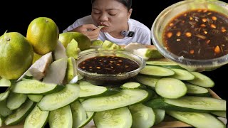 Cucumber at Bayabas dalandan with spicy sauce mukbang [upl. by Asital426]